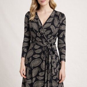 Pendleton Black Paisley Wrap Dress with Cream Print